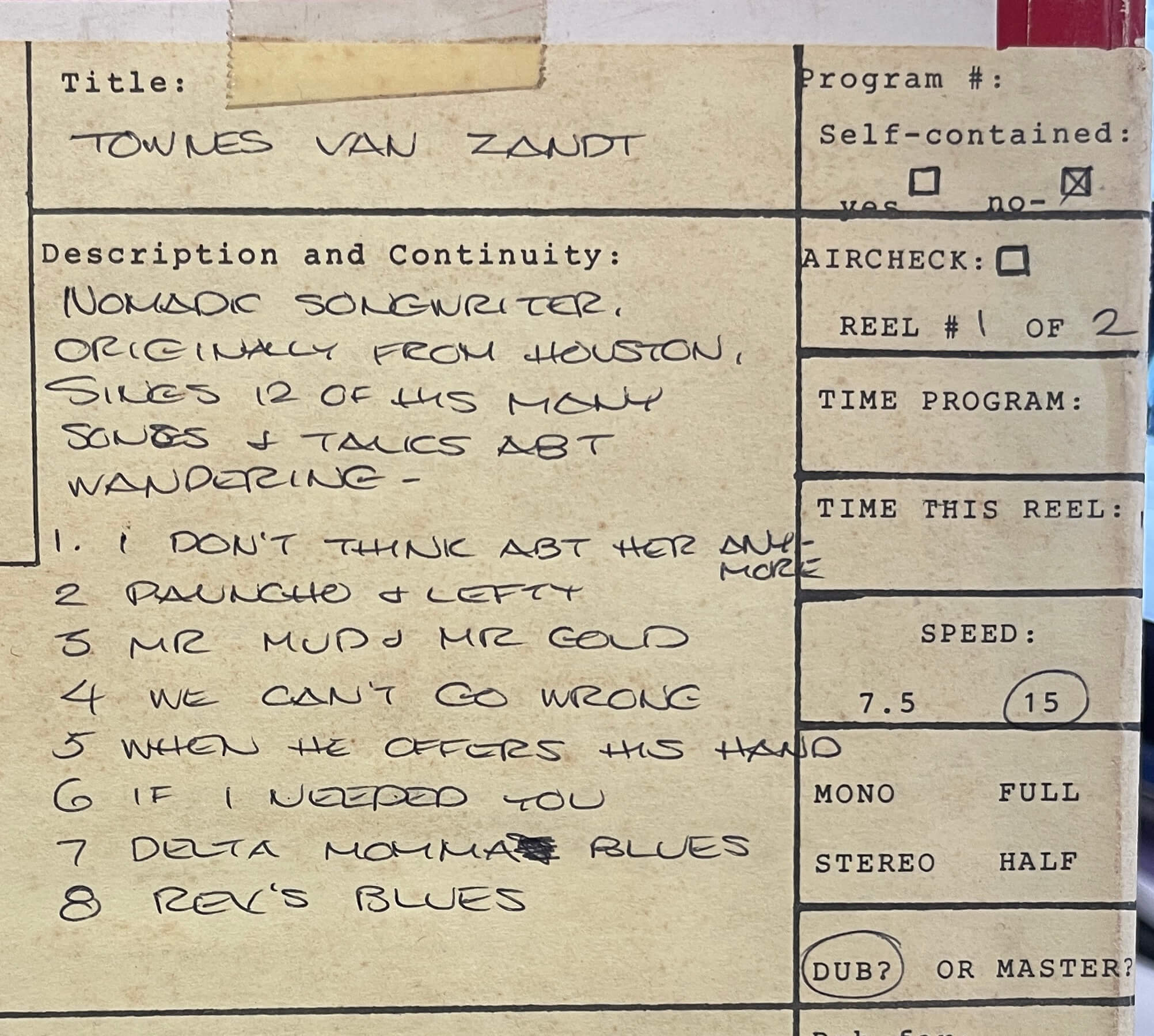 La historia de un programa de radio y una entrevista inéditos de Townes Van Zandt Houston