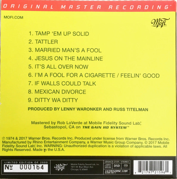 Ry Cooder : Paradise And Lunch (SACD, Hybrid, Ltd, Num, RM)