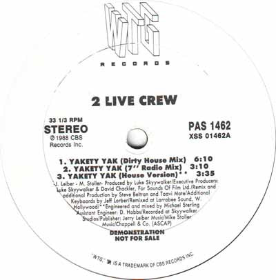 The 2 Live Crew : Yakety Yak (12", Promo)
