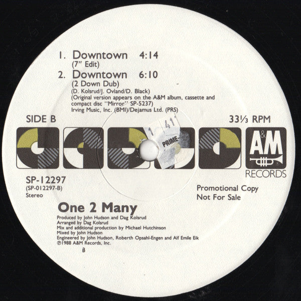 One 2 Many : Downtown (12", Promo)