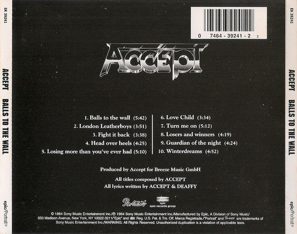 Accept : Balls To The Wall (CD, Album, RE)