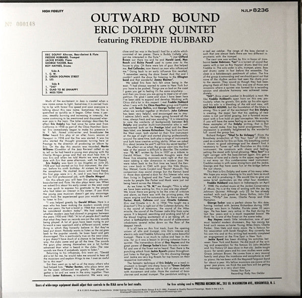 Eric Dolphy Quintet : Outward Bound (LP, Album, Num, RE, RM, 200)