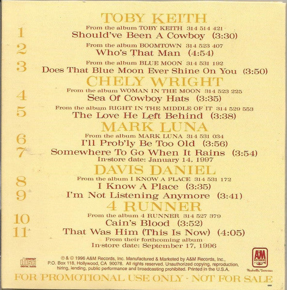 Various : A&M Records - Nashville, Tennessee (Fall / Winter Collection 1996) (CD, Promo, Smplr)