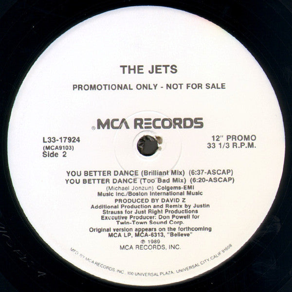 The Jets : You Better Dance (12", Single, Promo, Pin)