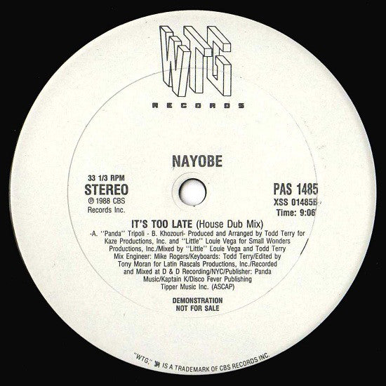 Nayobe : It's Too Late (12", Promo)