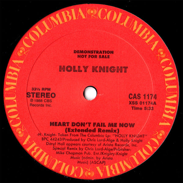 Holly Knight : Heart Don't Fail Me Now (12", Single, Promo)