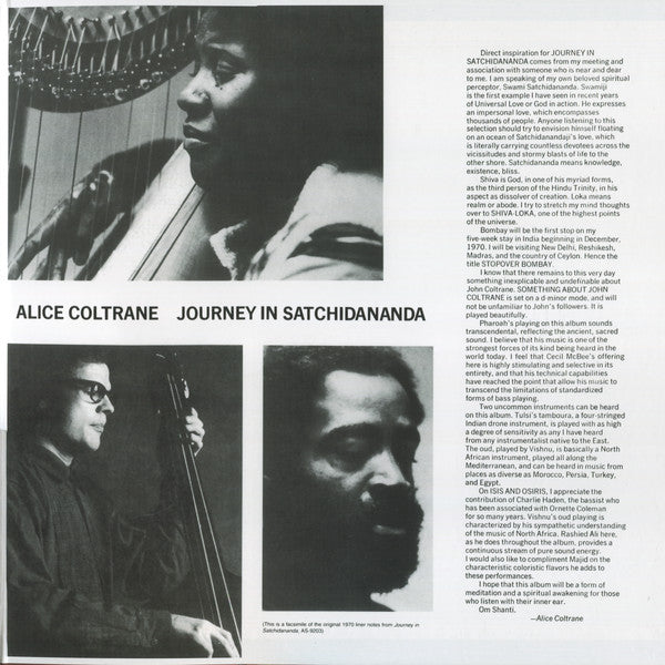 Alice Coltrane Featuring Pharoah Sanders : Journey In Satchidananda (LP, Album, Club, RE, 180)