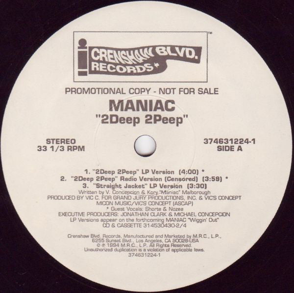 Maniac (7) : 2Deep 2Peep (12", Promo)