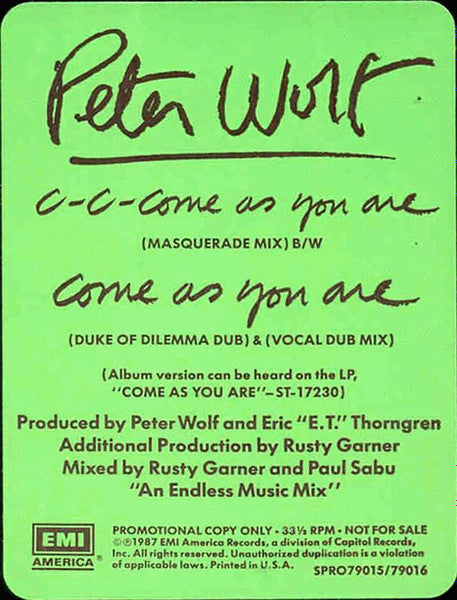 Peter Wolf : Come As You Are (12", Promo)