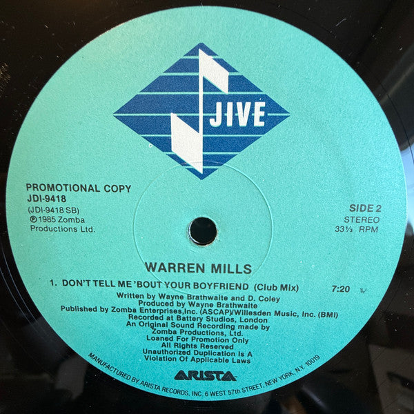 Warren Mills : Don't Tell Me 'Bout Your Boyfriend (12", Promo)