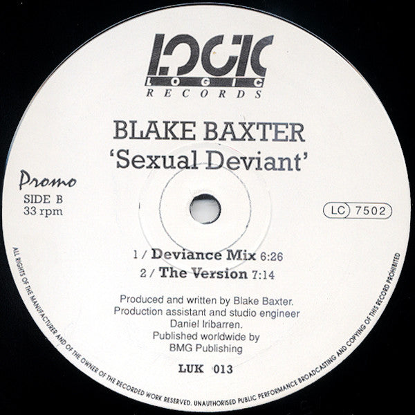 Blake Baxter : Sexual Deviant (12", Promo)