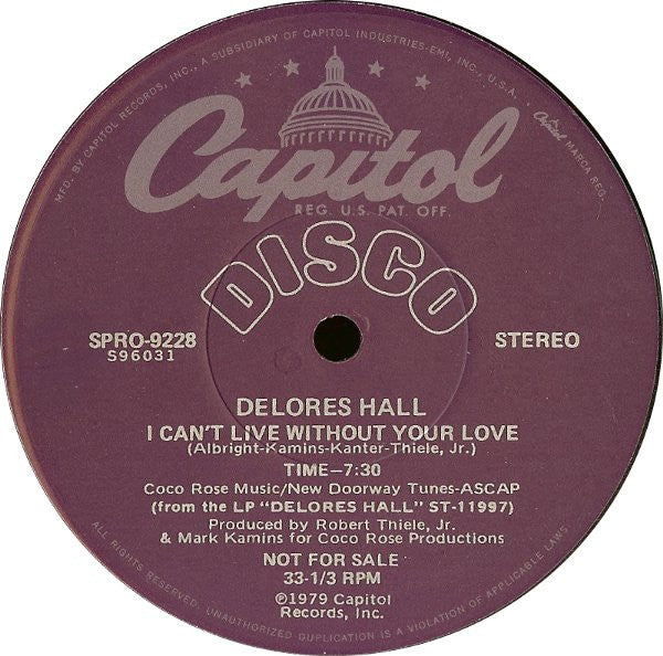 Delores Hall : I Can't Live Without Your Love (12", Promo)