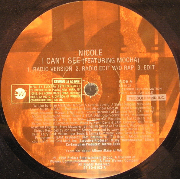 Nicole* Featuring Mocha : I Can't See (12", Promo)