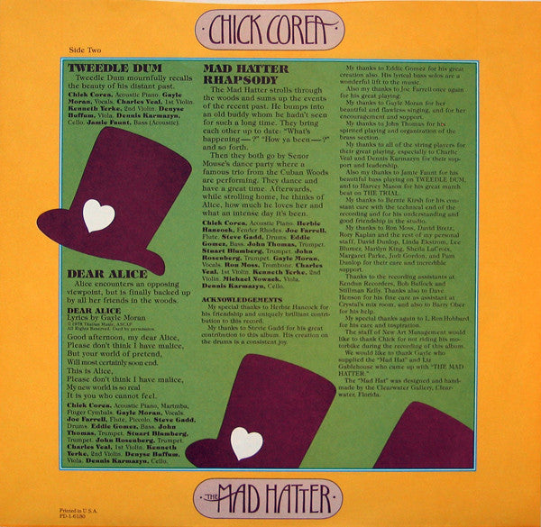 Chick Corea : The Mad Hatter (LP, Album, PRC)