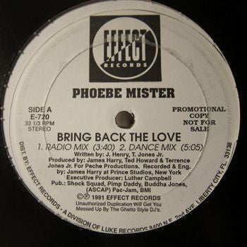 Phoebe Mister : Bring Back The Love (12", Promo)