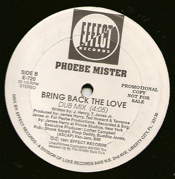 Phoebe Mister : Bring Back The Love (12", Promo)