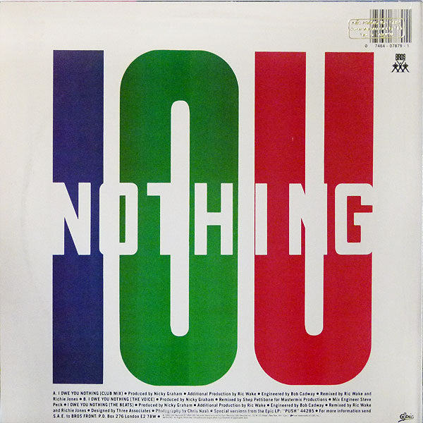 Bros : I Owe You Nothing (12", Promo)