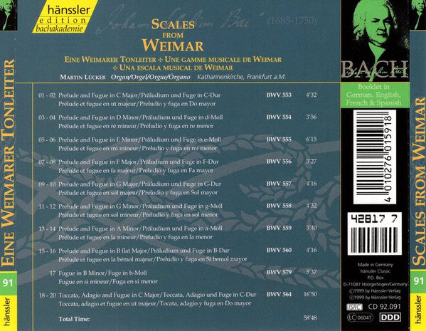 Martin Lücker, Johann Sebastian Bach : Scales From Weimar (CD, Album)