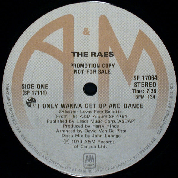 The Raes : I Only Wanna Get Up And Dance (12", Promo)
