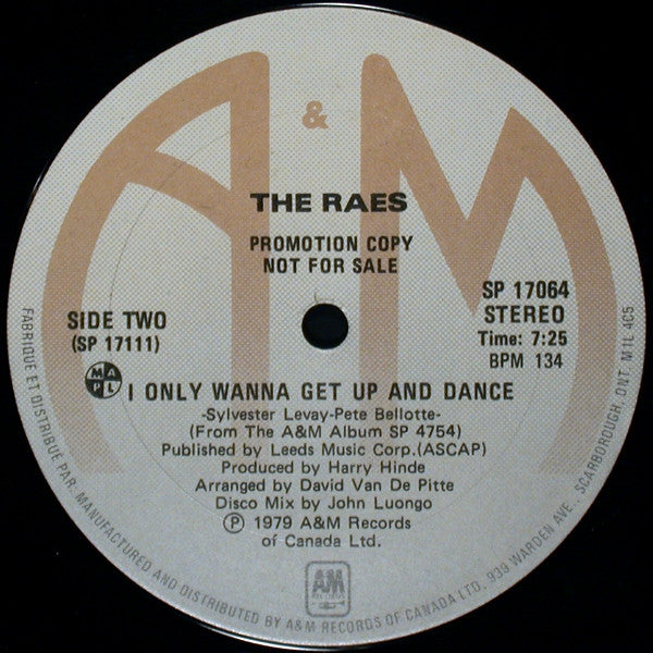 The Raes : I Only Wanna Get Up And Dance (12", Promo)
