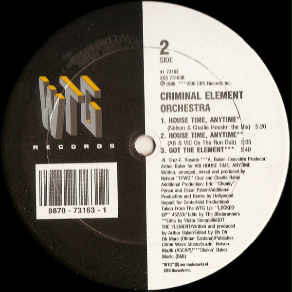 Criminal Element Orchestra : House Time, Anytime (12")