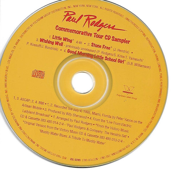Paul Rodgers : Commemorative Tour CD Sampler (CD, Promo, Smplr)