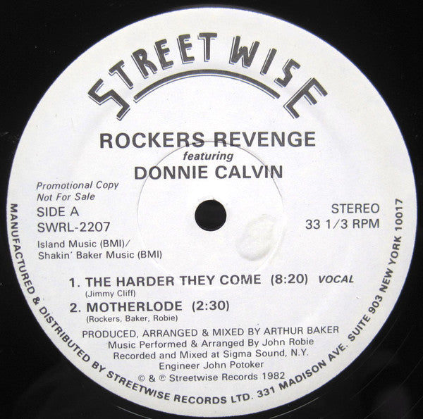 Rockers Revenge Featuring Donnie Calvin : The Harder They Come (12", Promo)
