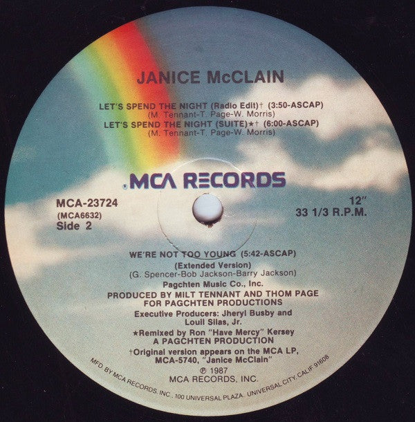 Janice McClain : Let's Spend The Night (12" Version) (12", Pin)