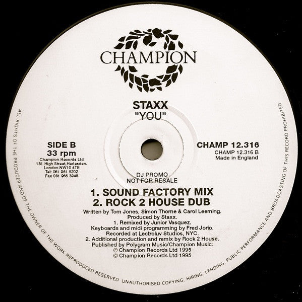 Staxx : You (2x12", Promo)
