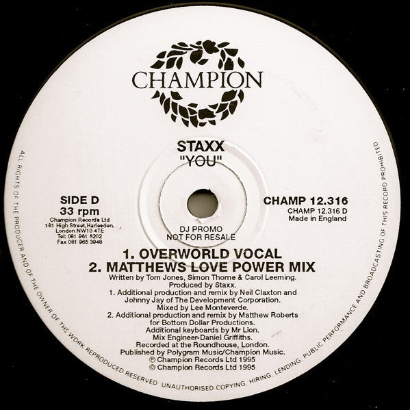 Staxx : You (2x12", Promo)