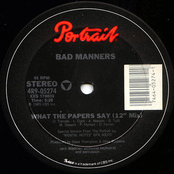 Bad Manners : What The Papers Say (12")