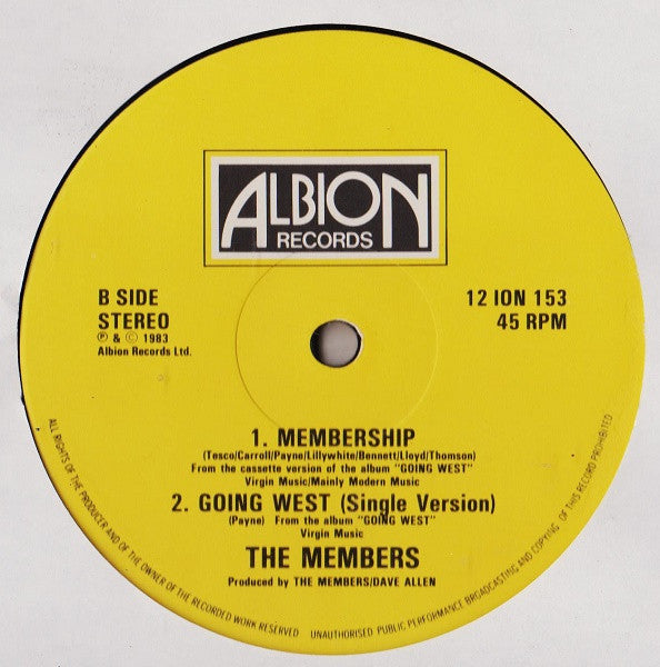 The Members : Going West (Dub Version) (12")