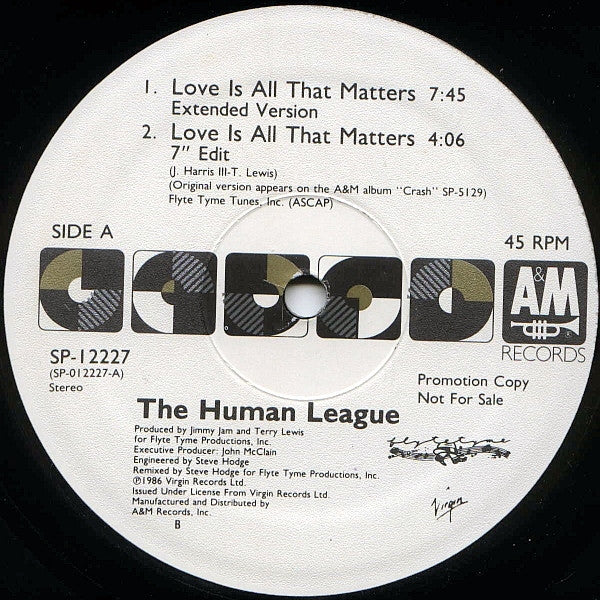 The Human League : Love Is All That Matters (12", Single, Promo, EMW)