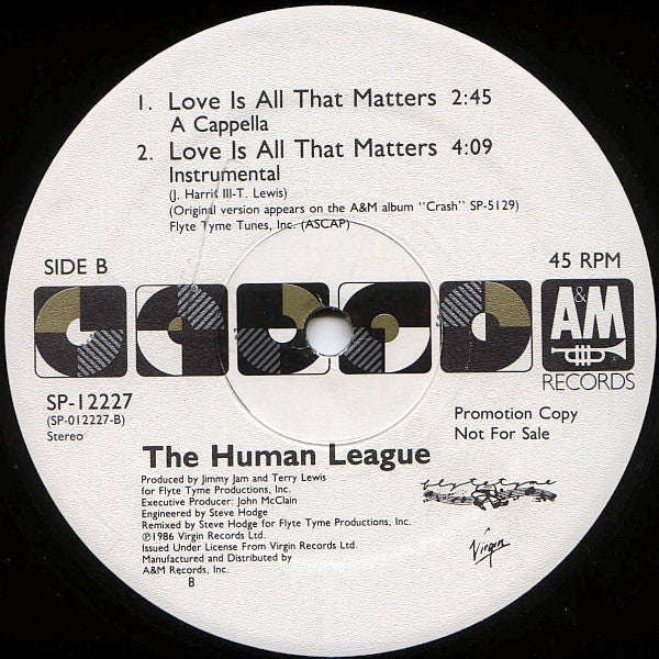 The Human League : Love Is All That Matters (12", Single, Promo, EMW)