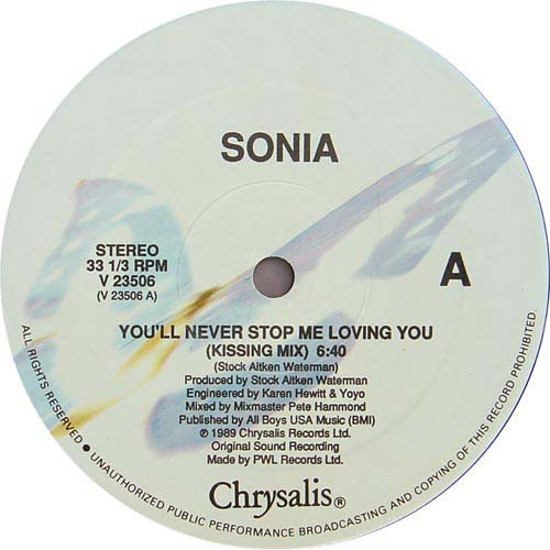 Sonia : You'll Never Stop Me Loving You (12")