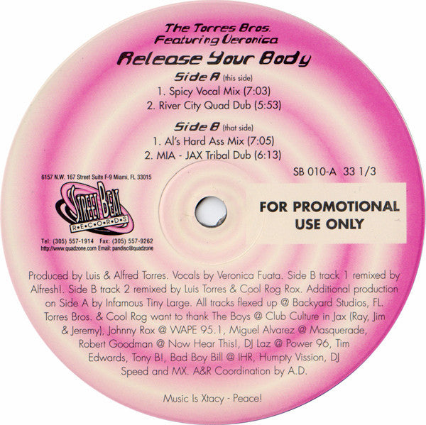 The Torres Bros. Featuring Veronica* : Release Your Body (12", Promo)