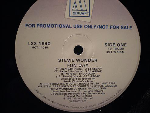 Stevie Wonder : Fun Day (12", Promo)