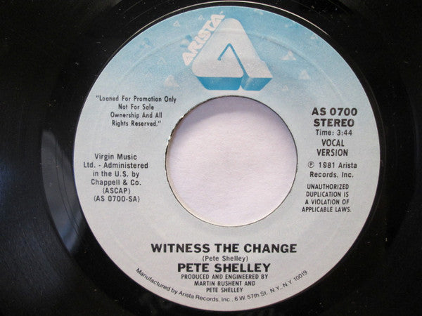 Pete Shelley : Witness The Change (7", Promo, Styrene, Ter)