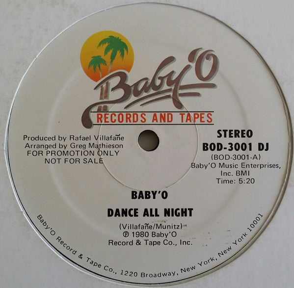 Baby'O : Dance All Night / Your Eyes (12", Promo)