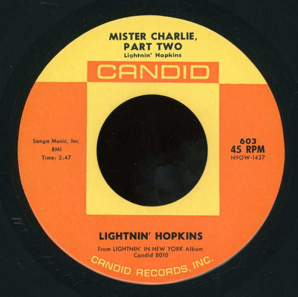Lightnin' Hopkins : Mister Charlie, Part One / Mister Charlie, Part Two (7", Single)