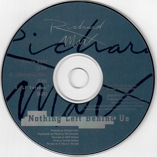 Richard Marx : Nothing Left Behind Us (CD, Single, Promo)