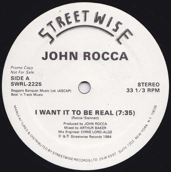 John Rocca : I Want It To Be Real (12", Promo)