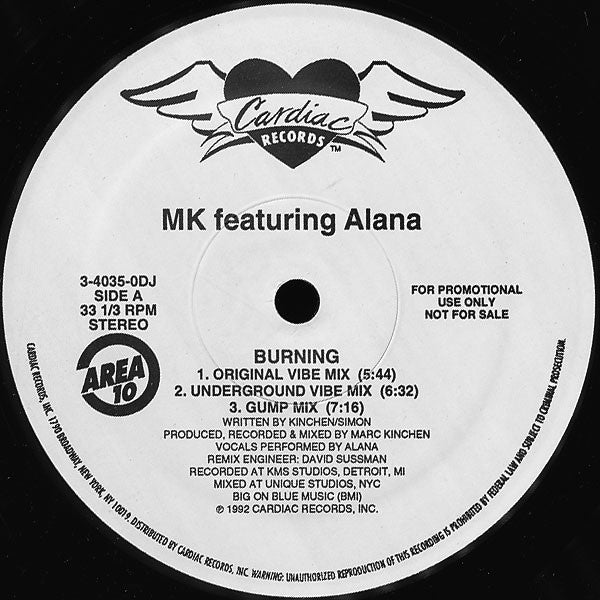 MK* Featuring Alana : Burning (12", Promo)