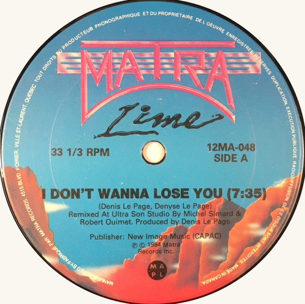Lime (2) : I Don't Wanna Lose You / My Love (12")
