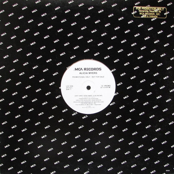 Alicia Myers : Just Can't Stay Away / Appreciation (12", Promo, Pin)