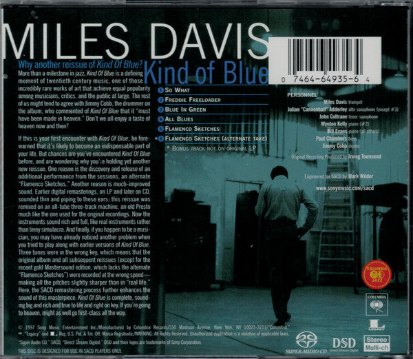 Miles Davis : Kind Of Blue (SACD, Multichannel, Album, RE, RM)