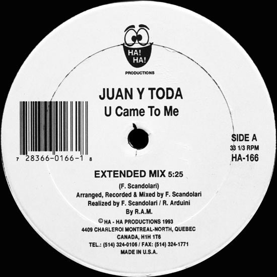 Juan Y Toda : U Came To Me (12")