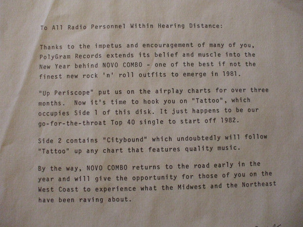 Novo Combo : Tattoo / City Bound (12", Promo)