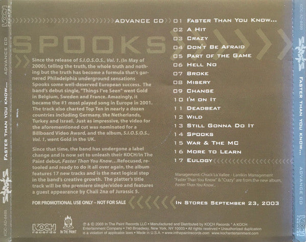 Spooks : Faster Than You Know (CD, Advance, Album, Promo)