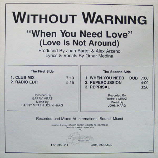 Without Warning : When You Need Love (Love Is Not Around) (12")